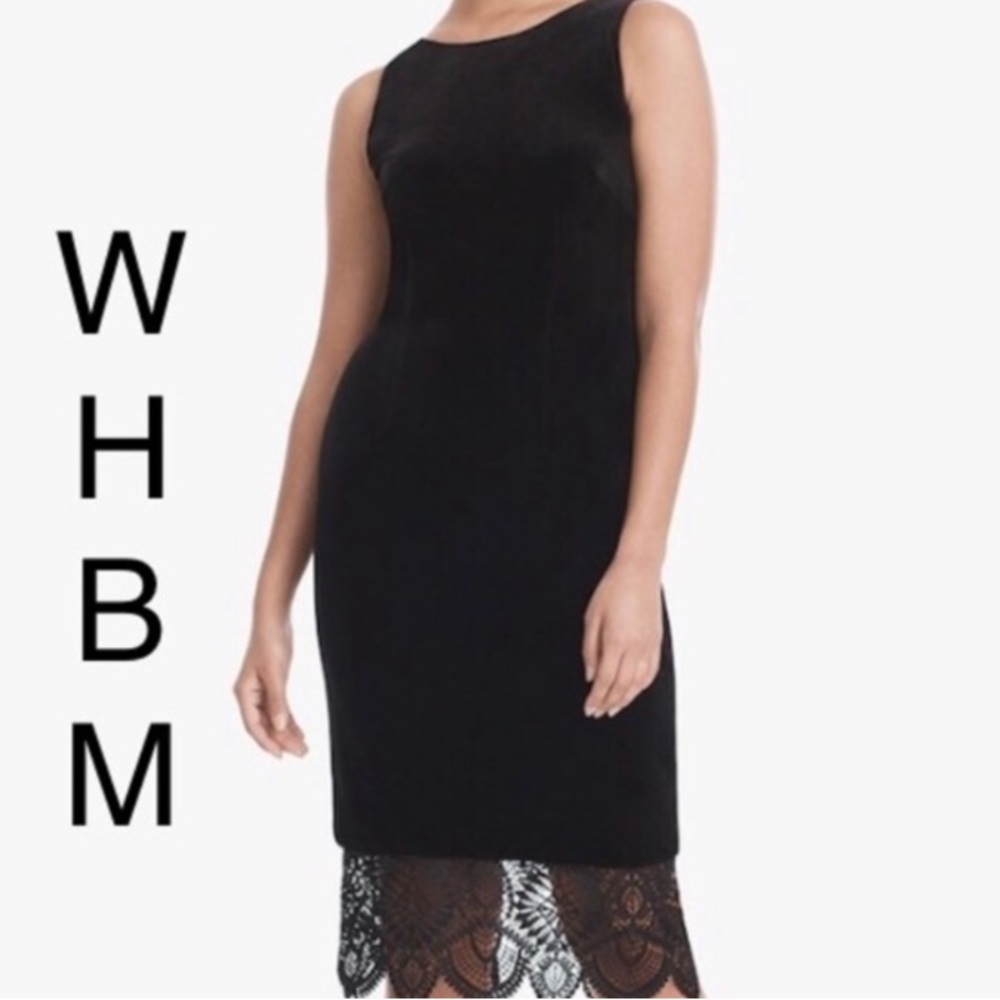 Perfect Black velvet and lace WHBM Lace Hem Velvet Dress NWT 8